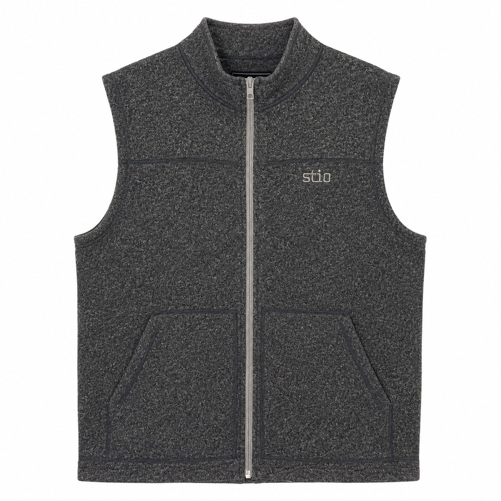Stio Wilcox Fleece Vest Mens Medium Grey Full Zip Recycled Sweater Knit 200050